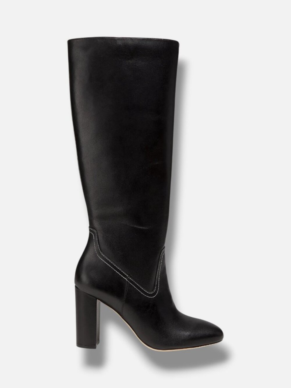 22élevé Women's Black 90MM Contrast-Stitch Leather Boots Size 40